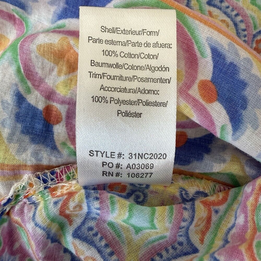 Hale Bob Trinia Medallion Print Cotton Button Front Blouse Bishop Sleeves Size S - Picture 12 of 13